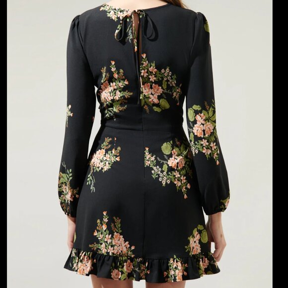 Sugar+Lips Floral Long Sleeve Ruffle Mini Dress | Size M - Picture 4 of 8